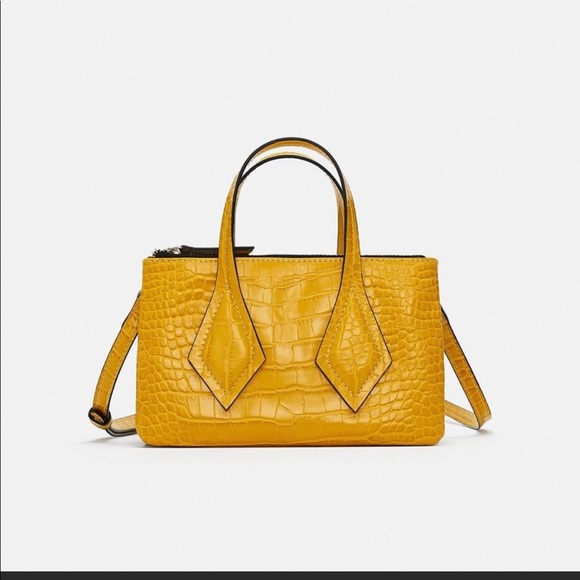 Zara Handbags - NWOT Zara Yellow Mustard Croc Bag Small